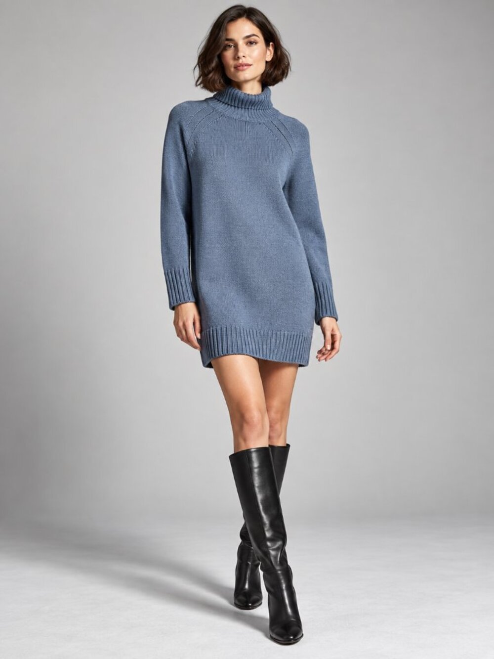 Vanessa Bruno Doralisa Blue 100% Wool Turtleneck Mini Sweater Dress Small